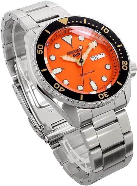 Seiko 5 Sports Automatic SRPD59 Orange Dial Day Date Steel Bracelet Men's Watch