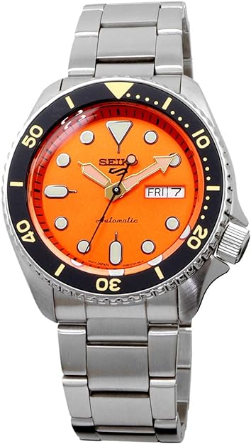 Seiko 5 Sports Automatic SRPD59 Orange Dial Day Date Steel Bracelet Men's Watch