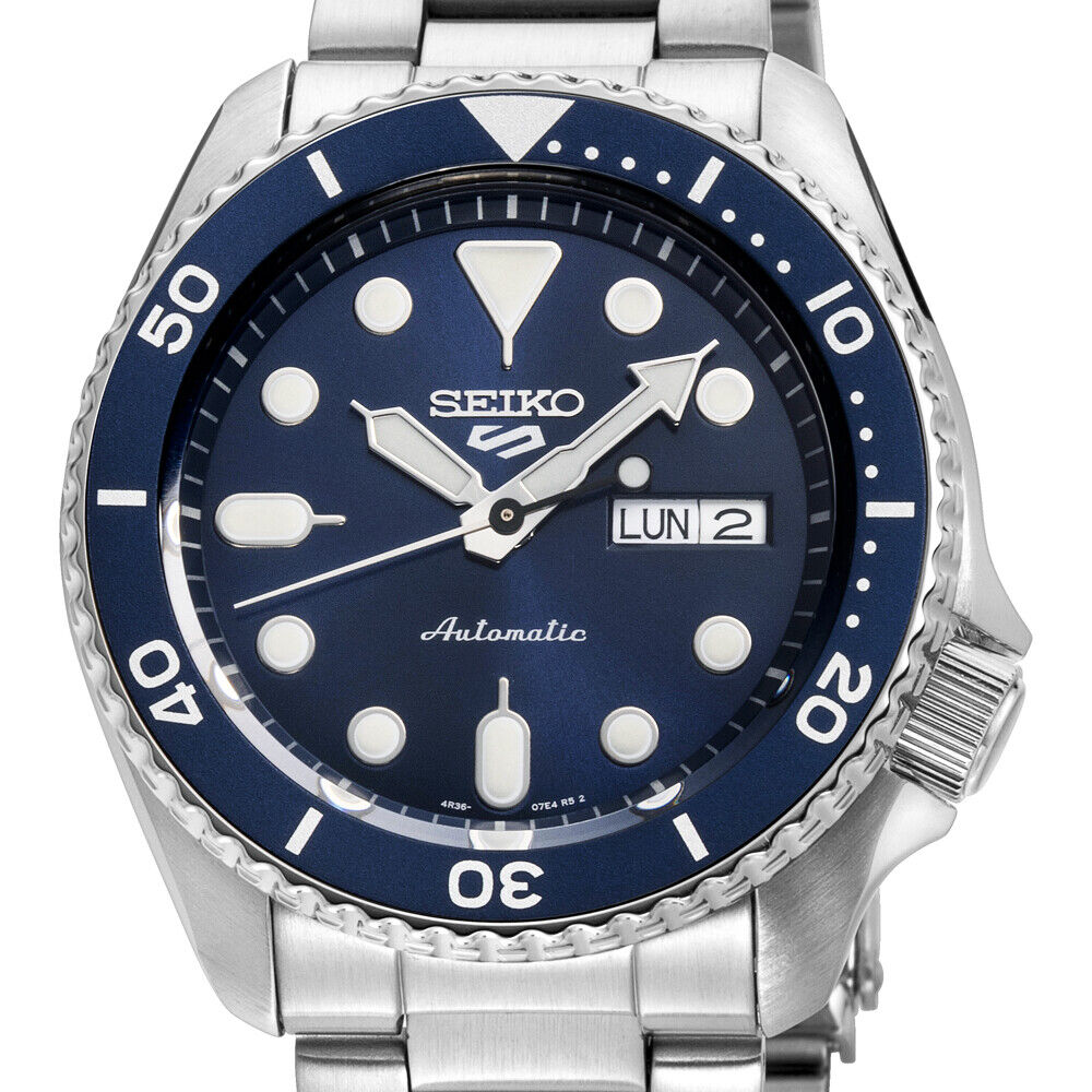 NEW Seiko 5 Sports Automatic SRPD51 Blue Dial Day Date Steel Bracelet Men's Watch
