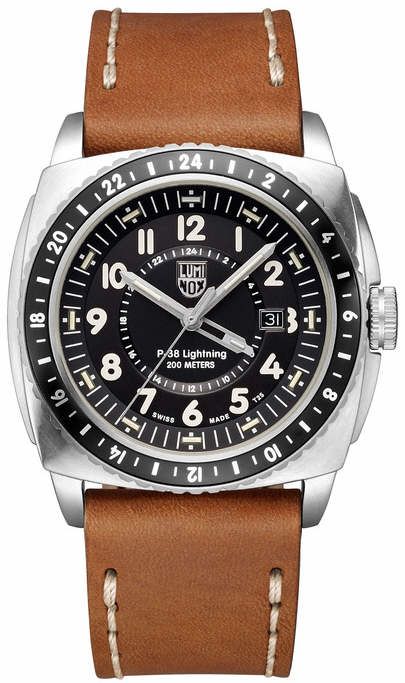 Luminox 9427 P-38 Lightning 2 Time Zone Pilot Brown Leather Strap Watch