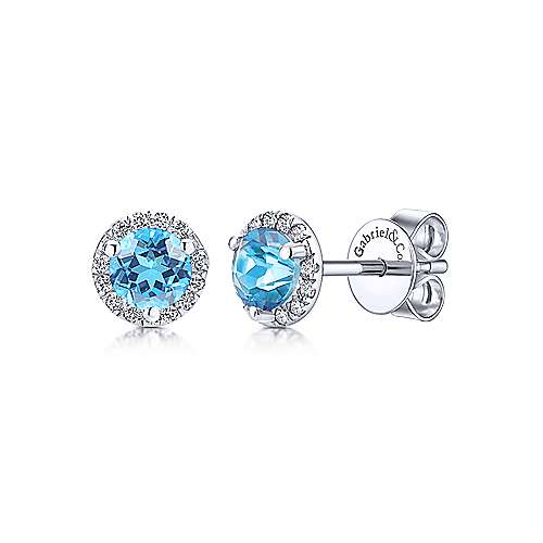 Gabriel & Co. 14K White Gold Blue Topaz and 0.09ct Diamond Halo Stud Earrings EG11000W45BT