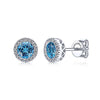 Gabriel & Co. 14K White Gold Blue Topaz and Diamond Halo Stud Earrings EG11000W45BT
