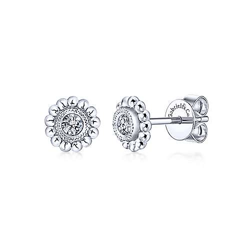 Gabriel & Co. 14k White Gold Milgrain Beaded Round 0.09ct Diamond Stud Earrings EG11111W45JJ