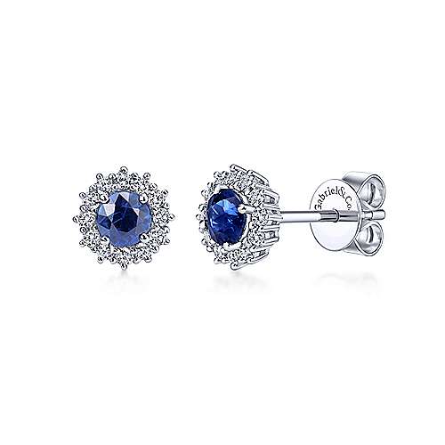 Gabriel & Co. 14k White Gold Round Sapphire 0.22ct Diamond Halo Stud Earrings EG11819W45SA