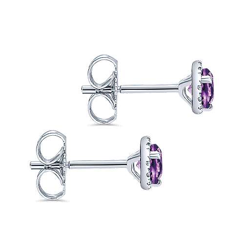 Gabriel & Co. 14K White Gold Round Amethyst 0.06ct Diamond Halo Stud Earrings EG12372W45AM