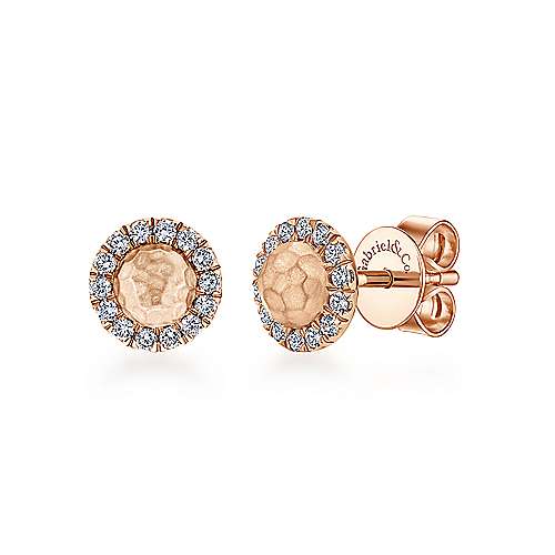 Gabriel & Co. 14K Rose Gold Hammered 0.23ct Diamond Halo Stud Earrings EG12664K45JJ