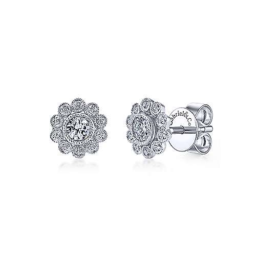 Gabriel & Co. 14k White Gold Bezel Set Round 0.24 ct Diamond Flower Stud Earrings EG12865W45JJ