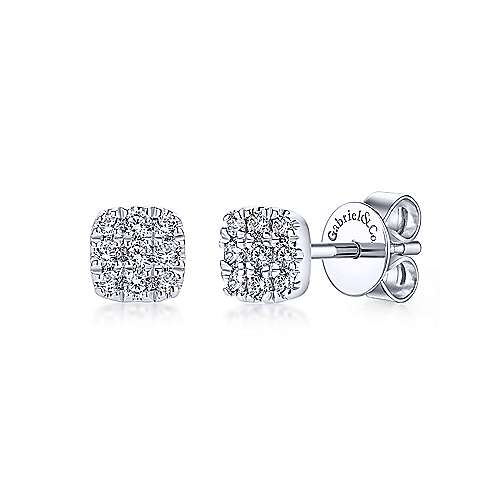 Gabriel & Co. 14K White Gold Pave 0.10ct Diamond Cushion Cut Stud Earrings EG12969W45JJ