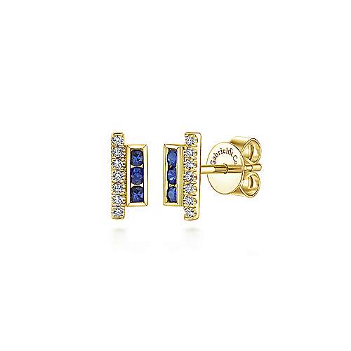 Gabriel & Co. 14k Yellow Gold Vertical Bar 0.06ct Diamond Sapphire Stud Earrings EG13088Y45SA