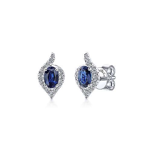 Gabriel &amp; Co. 14k White Gold 0.22ct Diamond Halo Oval Cut Sapphire Stud Earrings EG13116W44SA