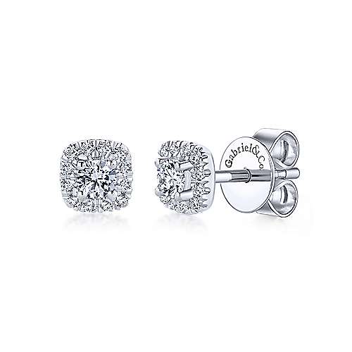 Gabriel & Co. 14k White Gold Cushion Halo Round 0.26ct Diamond Stud Earrings EG13215W45JJ