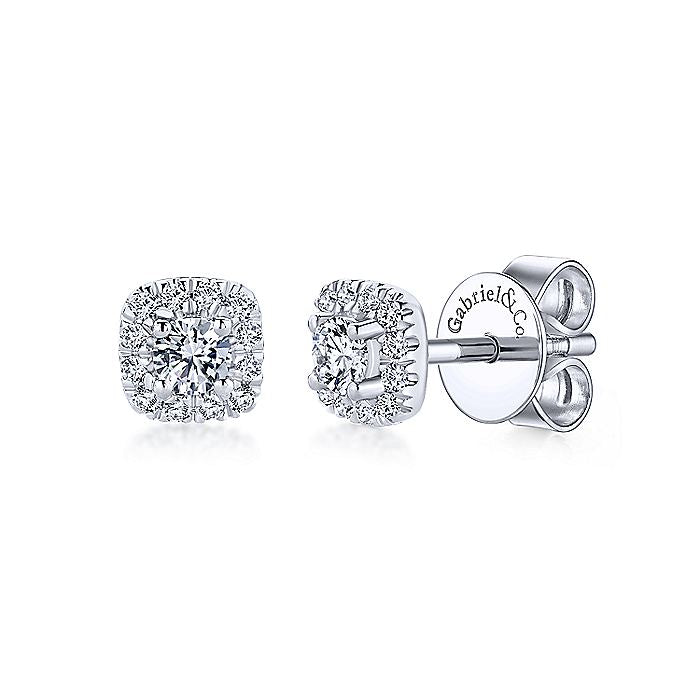 Gabriel & Co. 14k White Gold Cushion Halo Round Diamond Stud Earrings EG13215W45JJ