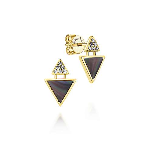 Gabriel &amp; Co. 14k Yellow Gold Black Mother Of Pearl Double Triangle 0.06ct Diamond Stud Earrings EG13353Y45BM