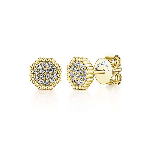 Gabriel & Co. 14k Yellow Gold Octagonal Pave 0.13ct Diamond Cluster Stud Earrings EG13354Y45JJ
