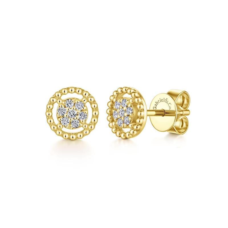 Gabriel & Co. 14k Yellow Gold Beaded Round Diamond Cluster Stud Earrings EG13355Y45JJ