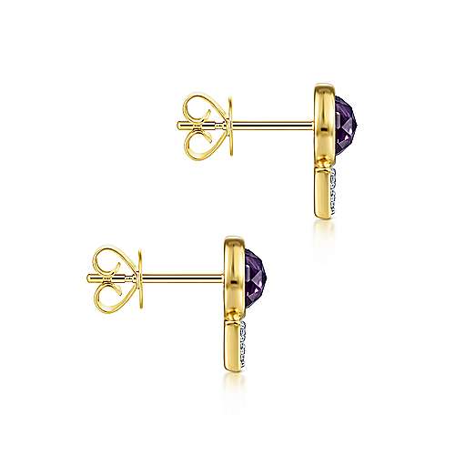 Gabriel & Co. 14K Yellow Gold Geometric Amethyst and Triangle 0.08ct Diamond Cluster Stud Earrings EG13569Y45AM