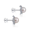 Gabriel & Co. 14k White Gold Round Cultured Pearl Swirling 0.61ct Diamond Halo Stud Earrings EG13669W45PL