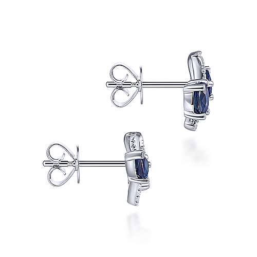 Gabriel & Co. 14k White Gold Pave 0.10ct Diamond Oval Pear Cut Sapphire Stud Earrings EG13683W45SA