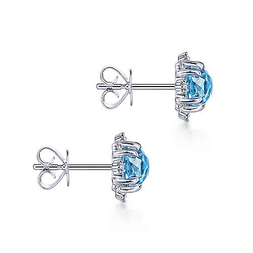 Gabriel & Co. 14k White Gold Cushion Cut Swiss Blue Topaz 0.15ct Diamond Stud Earrings EG13684W45BT