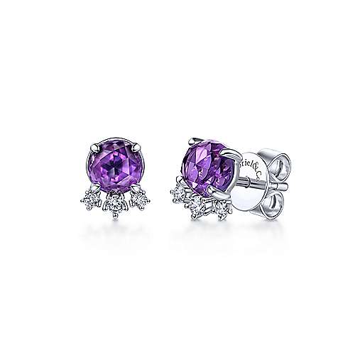 Gabriel &amp; Co. 14K White Gold Round Amethyst and 0.07ct Diamond Accent Stud Earrings EG13738W45AM