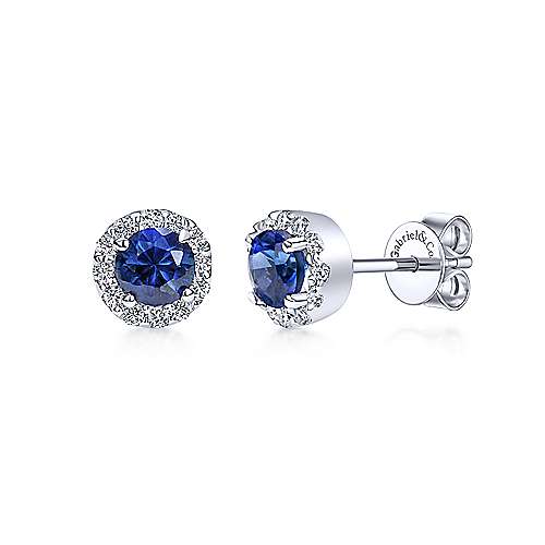 Gabriel & Co. 14k White Gold Sapphire 0.11ct Diamond Halo Stud Earrings EG9687W44SA