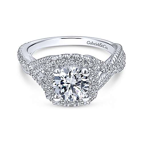 Gabriel &amp; Co 14K White Gold Round Diamond Halo Engagement Ring ER10060W44JJ