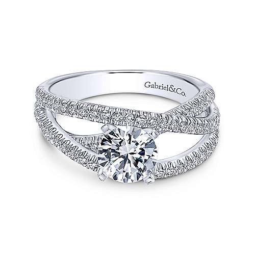 Gabriel &amp; Co 14K White Gold Round Free Form Diamond Engagement Ring  ER10204W44JJ