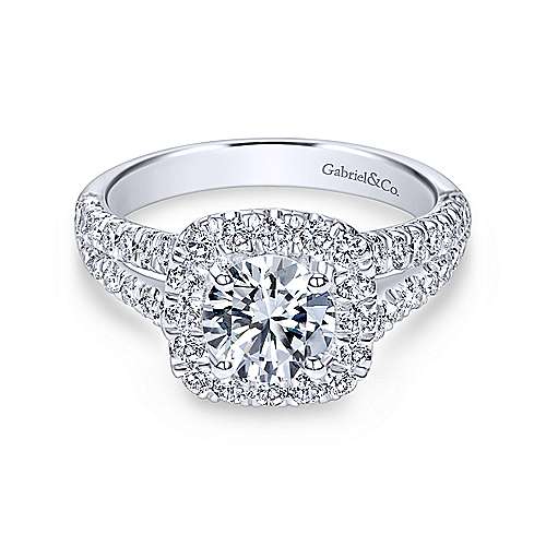 Gabriel &amp; Co 14K White Gold Cushion Halo Round Diamond Engagement Ring  ER10252W44JJ