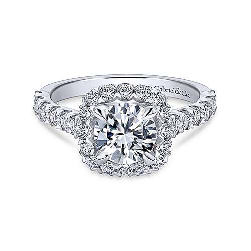 Gabriel &amp; Co 14K White Gold Round Diamond Halo Engagement Ring ER10288W44JJ