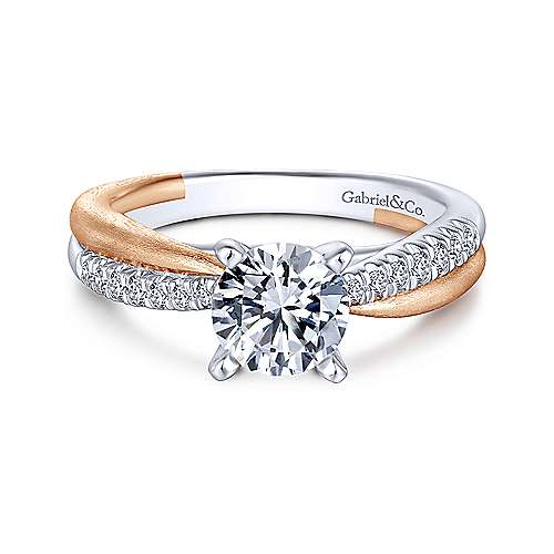 Gabriel &amp; Co 14K White Rose Gold Round Diamond Criss Cross Engagement Ring ER10300T44JJ