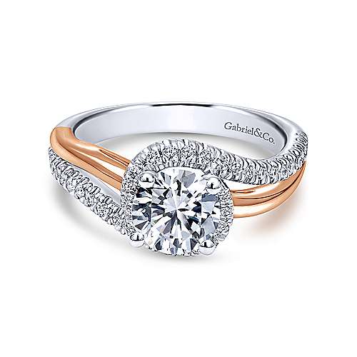 Gabriel &amp; Co 14K White-Rose Gold Round Diamond Halo Engagement Ring ER10308T44JJ