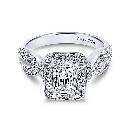 Gabriel &amp; Co 14K White Gold Emerald Cut Diamond Halo Engagement Ring ER10747W44JJ