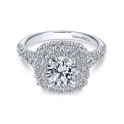 Gabriel & Co 14k White Gold Cushion Double Halo Round Diamond Engagement Ring  ER10754W44JJ