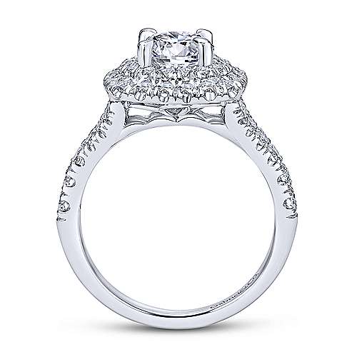 Gabriel &amp; Co 14k White Gold Cushion Double Halo Round Diamond Engagement Ring  ER10754W44JJ