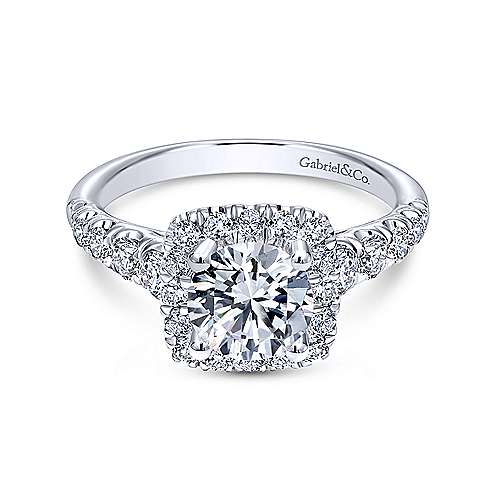 Gabriel &amp; Co 14K White Gold Round Diamond Halo Engagement Ring ER10909W44JJ