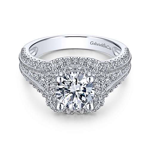 Gabriel &amp; Co 14K White Gold Round Diamond Engagement Ring  ER11760R4W44JJ