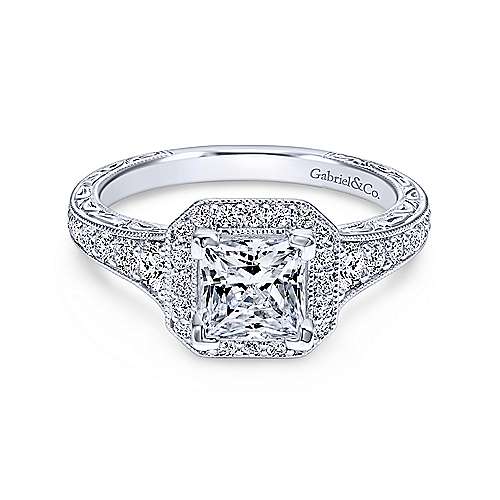 Gabriel &amp; Co 14K White Gold Princess Cut Diamond Halo Engagement Ring ER11793S4W44JJ