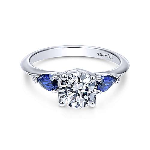 Gabriel &amp; Co 18K White Gold Round Sapphire and Diamond Engagement Ring  ER11806R4W8JSA