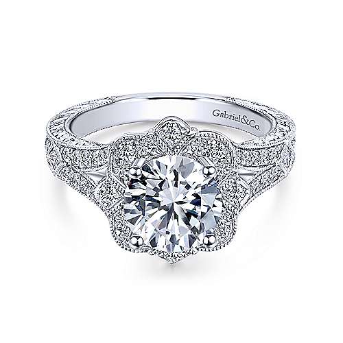 Gabriel &amp; Co Vintage 14K White Gold Round Halo Diamond Engagement Ring  ER11963W44JJ