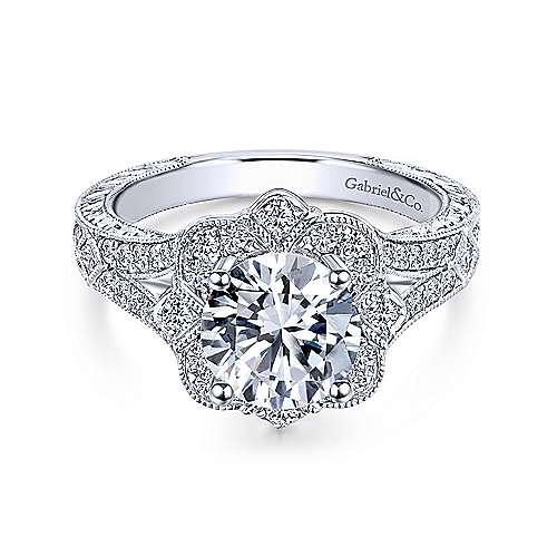 Gabriel & Co Vintage 14K White Gold Round Halo Diamond Engagement Ring  ER11963W44JJ