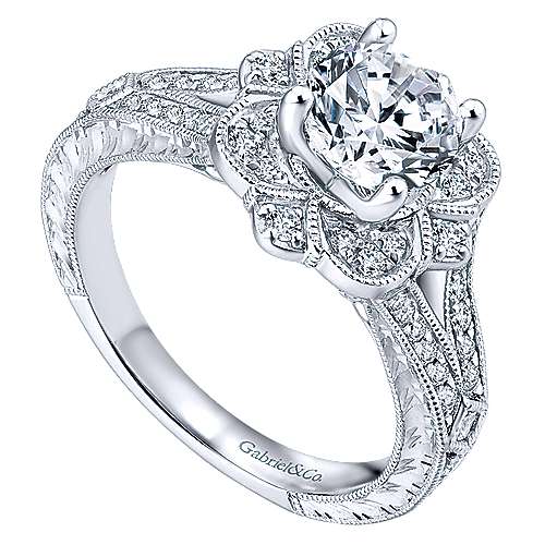 Gabriel &amp; Co. Vintage 14k White Gold Round Halo ENGAGEMENT RING ER11963W44JJ