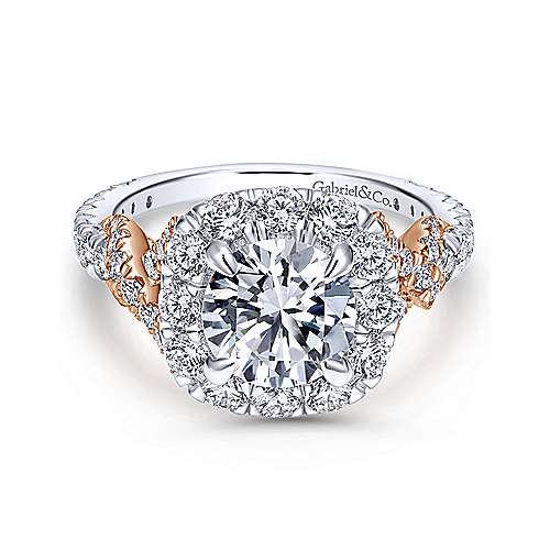 Gabriel &amp; Co Vintage 14K White-Rose Gold Round Diamond Halo Engagement Ring ER11972R6T44JJ