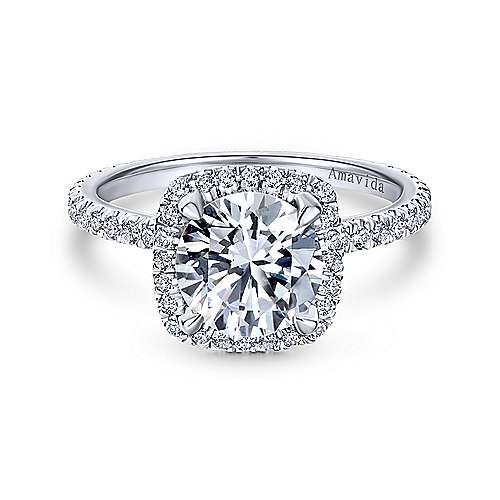 Gabriel &amp; Co 18K White Gold Round Diamond Halo Engagement Ring ER12133R6W83JJ