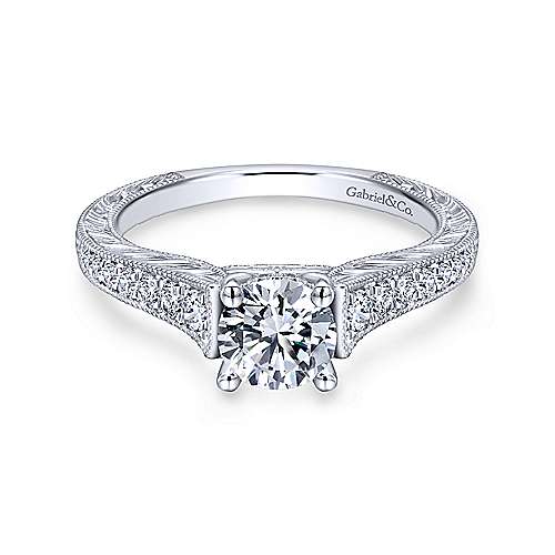 Gabriel &amp; Co 14K White Gold Round Diamond Engagement Ring  ER12282R3W44JJ