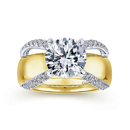 Gabriel &amp; Co 14K White Yellow Gold Round Diamond Engagement Ring  ER12342R6M44JJ