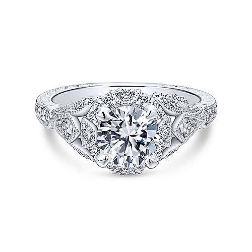 Gabriel &amp; Co Unique 14K White Gold Vintage Halo Engagement Ring  ER12579R4W44JJ