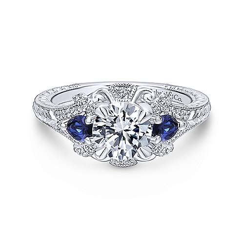 Gabriel & Co 14K White Gold Round Sapphire and Diamond Engagement Ring  ER12582R4W44SA