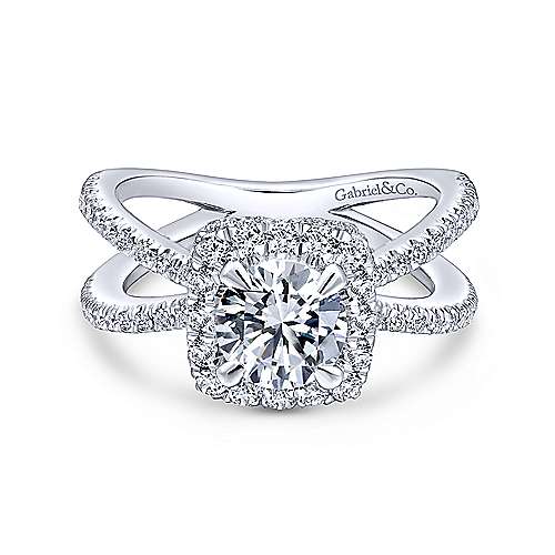 Gabriel & Co 14K White Gold Cushion Halo Round Diamond Engagement Ring  ER12587R4W44JJ