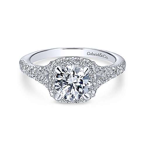 Gabriel &amp; Co 14K White Gold Cushion Halo Round Diamond Engagement Ring  ER12623R4W44JJ