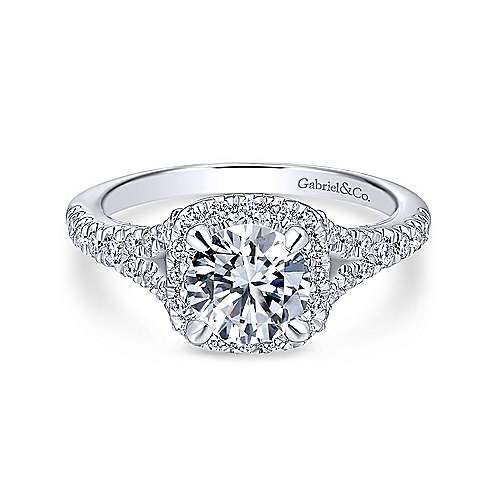 Gabriel &amp; Co 14K White Gold Cushion Halo Round Diamond Engagement Ring  ER12623R4W44JJ
